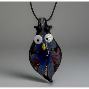 Murano Glass Owl Drop Shaped Pendant Necklace